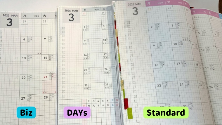 ジブン手帳インクの濃さの比較